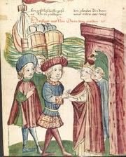 Othon IV de Brunswick et le pape Innocent III, manuscrit du XVe siècle